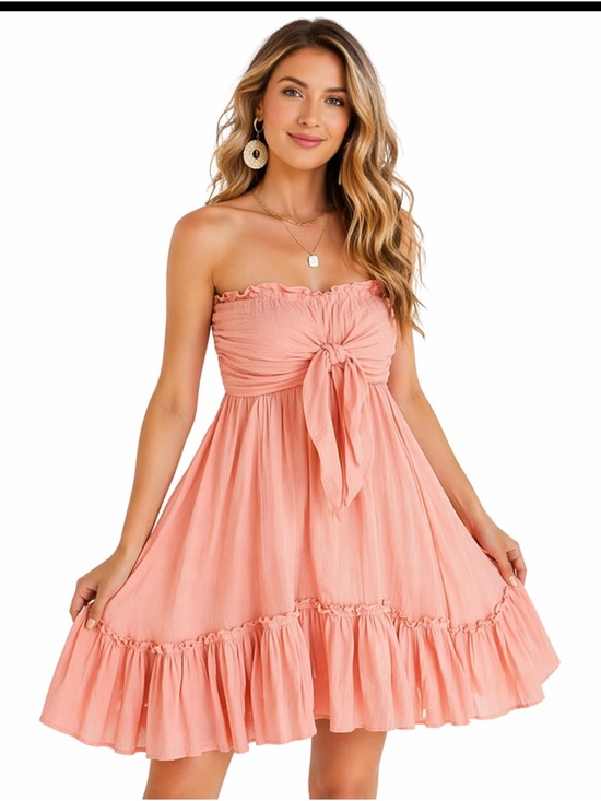 Amazon Dresses & Skirts - Amazon Coral Strapless Tie-Front Ruffle Mini Dress